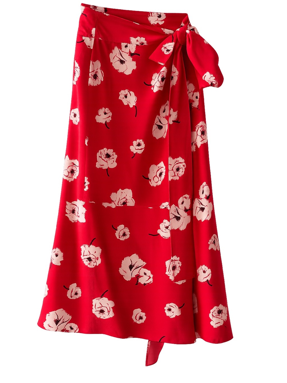 New Derek Lam 10 Crosby Red Poppy Floral 100% Silk Wrap Skirt size 0 NWOT